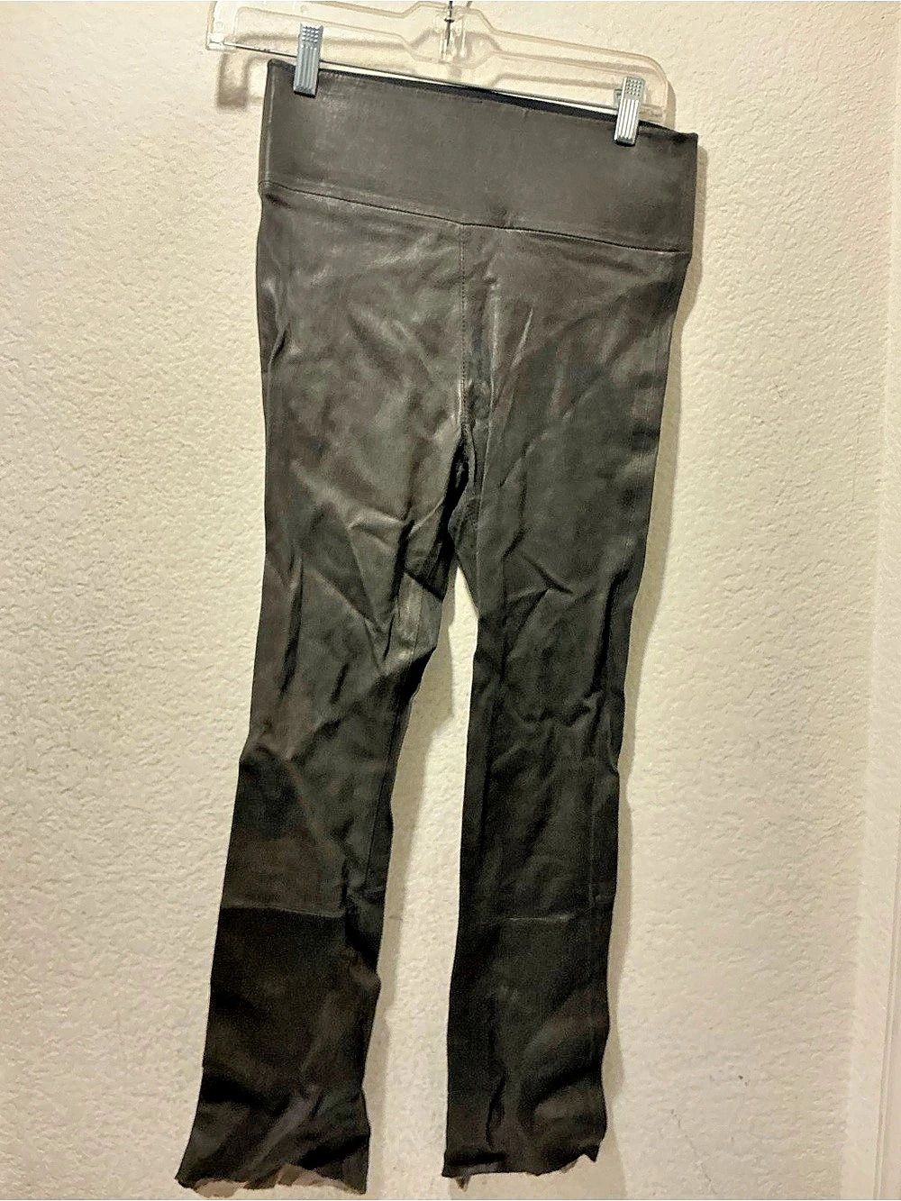 $1076 SPRWMN Women's Gray Leather Crop Flare Leg Pull-On Pants Size S